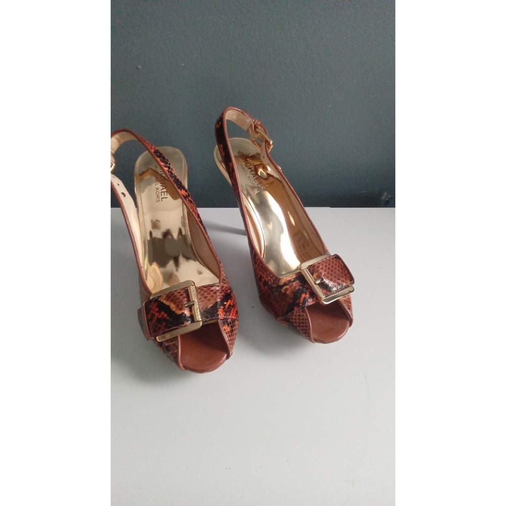Michael Kors Slingback Heels Snakeskin Peep Toe Stiletto Pumps
